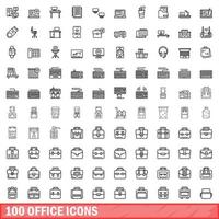 Conjunto de 100 ícones de escritório, estilo de estrutura de tópicos vetor