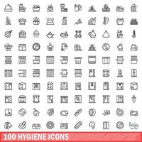 conjunto de 100 ícones de higiene, estilo de contorno vetor