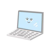 ilustração em vetor portátil kawaii. volta ao clipart educacional da escola. computador sorridente bonito estilo simples com olhos. foto engraçada para crianças