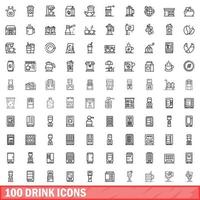conjunto de 100 ícones de bebida, estilo de contorno vetor