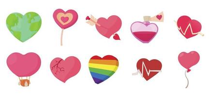 conjunto de ícones de coração, estilo cartoon vetor