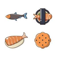 conjunto de ícones de comida de peixe, estilo cartoon vetor