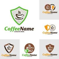 conjunto de modelo de design de logotipo de escudo de café. vetor de conceito de logotipo de café. símbolo de ícone criativo