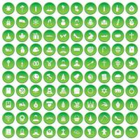100 ícones da igreja definir círculo verde vetor