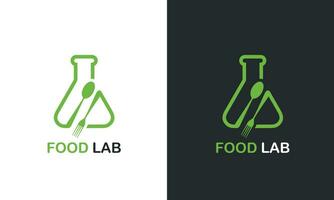tubo de ensaio de laboratório de alimentos com colher e fork.food modelo de logotipo de laboratório. vetor