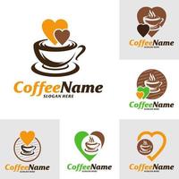 conjunto de modelo de design de logotipo de amor de café. vetor de conceito de logotipo de café. símbolo de ícone criativo