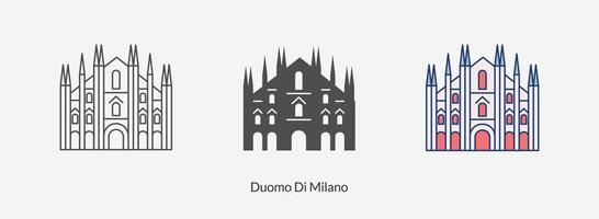 ícone do duomo di milano em ilustração vetorial de estilo diferente. vetor