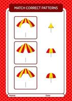 jogo padrão de correspondência com guarda-chuva. planilha para crianças pré-escolares, folha de atividades para crianças vetor