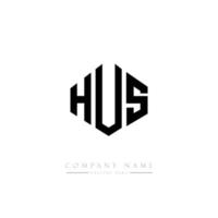 design de logotipo de carta hus com forma de polígono. hus design de logotipo em forma de polígono e cubo. hus modelo de logotipo de vetor hexágono cores brancas e pretas. hus monograma, logotipo de negócios e imóveis.