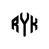 design de logotipo de carta ryk com forma de polígono. ryk polígono e design de logotipo em forma de cubo. ryk hexágono vector logo template cores brancas e pretas. ryk monograma, logotipo de negócios e imóveis.