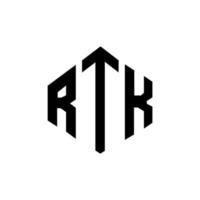 design de logotipo de carta rtk com forma de polígono. rtk polígono e design de logotipo em forma de cubo. modelo de logotipo de vetor hexágono rtk cores brancas e pretas. rtk monograma, logotipo de negócios e imóveis.