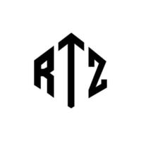 design de logotipo de letra rtz com forma de polígono. rtz polígono e design de logotipo em forma de cubo. modelo de logotipo de vetor hexágono rtz cores brancas e pretas. rtz monograma, logotipo de negócios e imóveis.