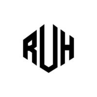 design de logotipo de letra ruh com forma de polígono. ruh polígono e design de logotipo em forma de cubo. ruh hexágono modelo de logotipo de vetor cores brancas e pretas. ruh monograma, logotipo de negócios e imóveis.