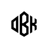 design de logotipo de carta obk com forma de polígono. obk polígono e design de logotipo em forma de cubo. obk hexágono modelo de logotipo de vetor cores brancas e pretas. obk monograma, logotipo de negócios e imóveis.