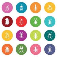 ícones de bugs muitas cores definidas vetor