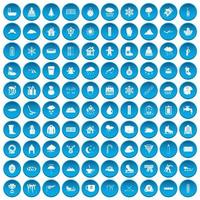 100 ícones de neve definidos em azul vetor