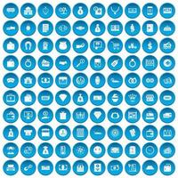 100 ícones de dinheiro conjunto azul vetor