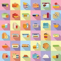 ícones de almoço definir vetor plana. bandeja de comida