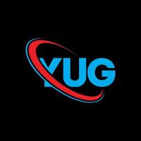 logotipo yug. carta Yug. design de logotipo de carta yug. iniciais yug logotipo ligado com círculo e logotipo monograma maiúsculo. yug tipografia para tecnologia, negócios e marca imobiliária. vetor