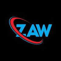 logotipo zaw. carta zaw. design de logotipo de carta zaw. iniciais zaw logotipo ligado com círculo e logotipo monograma maiúsculo. zaw tipografia para tecnologia, negócios e marca imobiliária. vetor