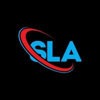 logotipo sla. carta sla. design de logotipo de carta sla. iniciais sla logotipo ligado com círculo e logotipo monograma em maiúsculas. tipografia sla para marca de tecnologia, negócios e imóveis. vetor