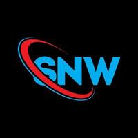 logotipo snw. carta sn. design de logotipo de carta snw. iniciais snw logotipo ligado com círculo e logotipo monograma maiúsculo. snw tipografia para marca de tecnologia, negócios e imóveis. vetor