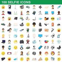 conjunto de 100 ícones de selfie, estilo cartoon vetor