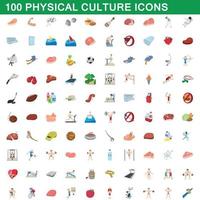 conjunto de 100 ícones de cultura física, estilo cartoon vetor