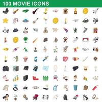 Conjunto de 100 ícones de filmes, estilo cartoon vetor