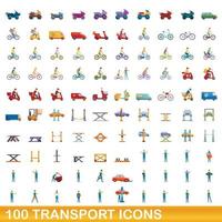 conjunto de 100 ícones de transporte, estilo cartoon vetor