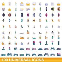 conjunto de 100 ícones universais, estilo cartoon vetor