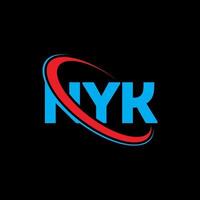 logotipo nyk. carta ny. design de logotipo de carta nyk. iniciais nyk logotipo ligado com círculo e logotipo monograma maiúsculo. nyk tipografia para tecnologia, negócios e marca imobiliária. vetor