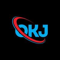 ok logo. carta ok. design de logotipo de carta okj. iniciais okj logotipo ligado com círculo e logotipo monograma em maiúsculas. okj tipografia para marca de tecnologia, negócios e imóveis. vetor