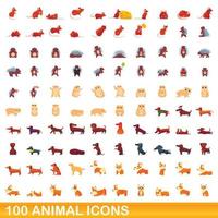 conjunto de 100 ícones de animais, estilo cartoon vetor