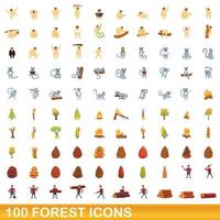 conjunto de 100 ícones da floresta, estilo cartoon vetor