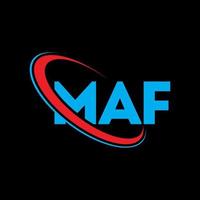 logotipo maf. carta maf. design de logotipo de carta maf. iniciais maf logotipo ligado com círculo e logotipo monograma em maiúsculas. tipografia maf para marca de tecnologia, negócios e imóveis. vetor