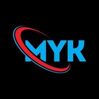 logotipo do myk. carta mik. design de logotipo de carta myk. iniciais myk logotipo ligado com círculo e logotipo monograma maiúsculo. tipografia myk para marca de tecnologia, negócios e imóveis. vetor