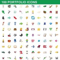 conjunto de 100 ícones de portfólio, estilo cartoon vetor