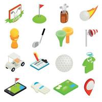 conjunto de ícones 3d isométricos de golfe vetor