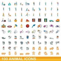 conjunto de 100 ícones de animais, estilo cartoon vetor