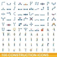 conjunto de 100 ícones de construção, estilo cartoon vetor