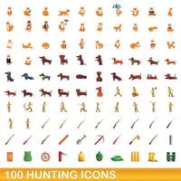 conjunto de 100 ícones de caça, estilo cartoon vetor