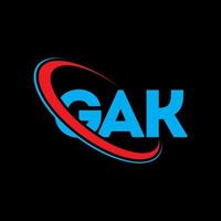 logotipo do gak. carta gaga. design de logotipo de carta gak. iniciais gak logotipo ligado com círculo e logotipo monograma maiúsculo. tipografia gak para marca de tecnologia, negócios e imóveis. vetor