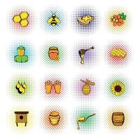 conjunto de ícones de apicultura, estilo de quadrinhos vetor