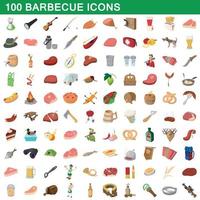 conjunto de 100 ícones de churrasco, estilo cartoon vetor