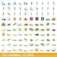 conjunto de 100 ícones de animais, estilo cartoon vetor