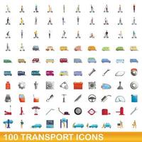 conjunto de 100 ícones de transporte, estilo cartoon vetor