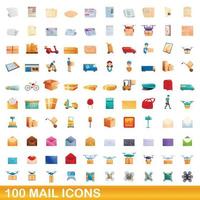 conjunto de 100 ícones de correio, estilo cartoon vetor