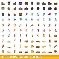 conjunto de 100 ícones universais, estilo cartoon vetor