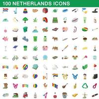 conjunto de 100 ícones da Holanda, estilo cartoon vetor